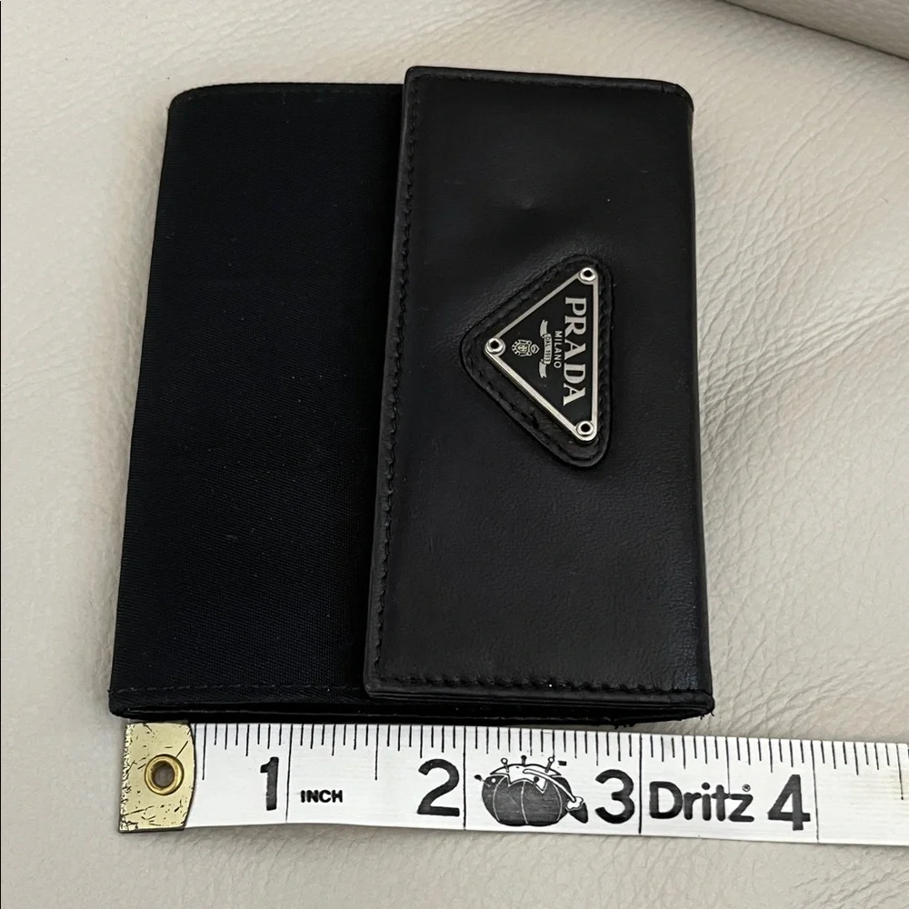 Prada Black Leather & Nylon Triangular Logo Compact Wallet - Picture 13 of 14